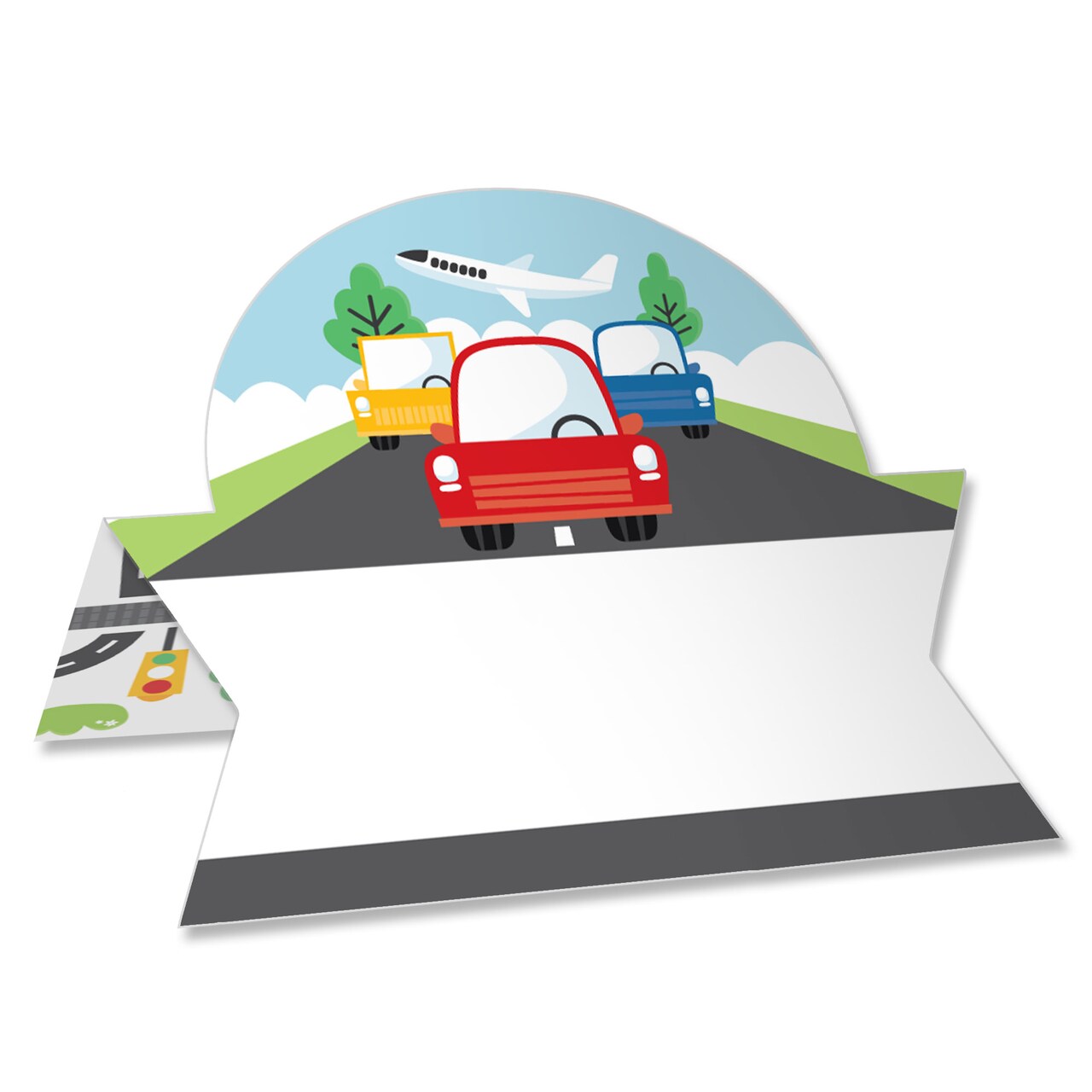 Big Dot of Happiness Cars, Trains, and Airplanes - Transportation Birthday Party Tent Buffet Card - Table Setting Name Place Cards - Set of 24